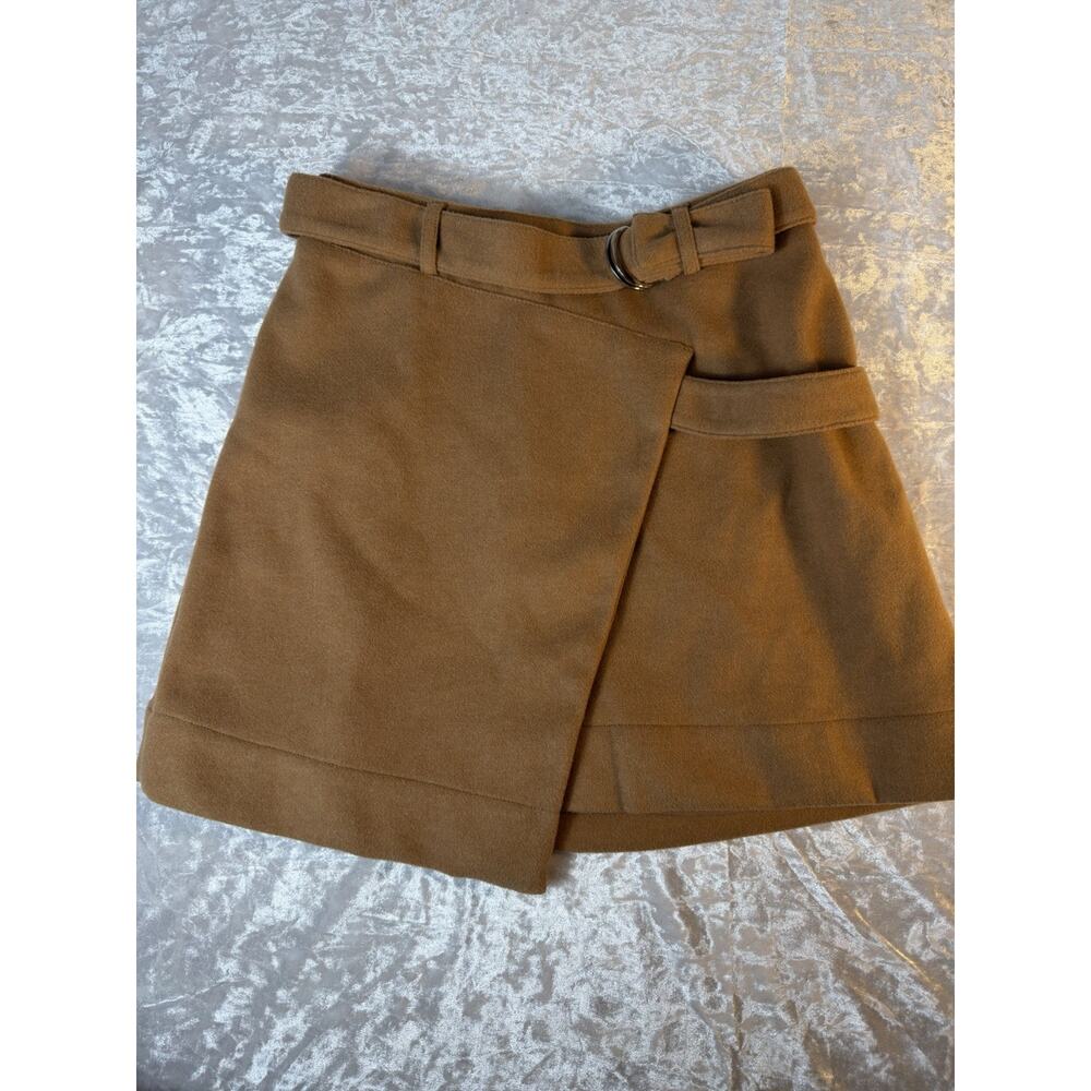 Anthro Maeve Wrap Mini Skirt Camel Wool Blend Belted Size‎ 2 Preppy Chic
